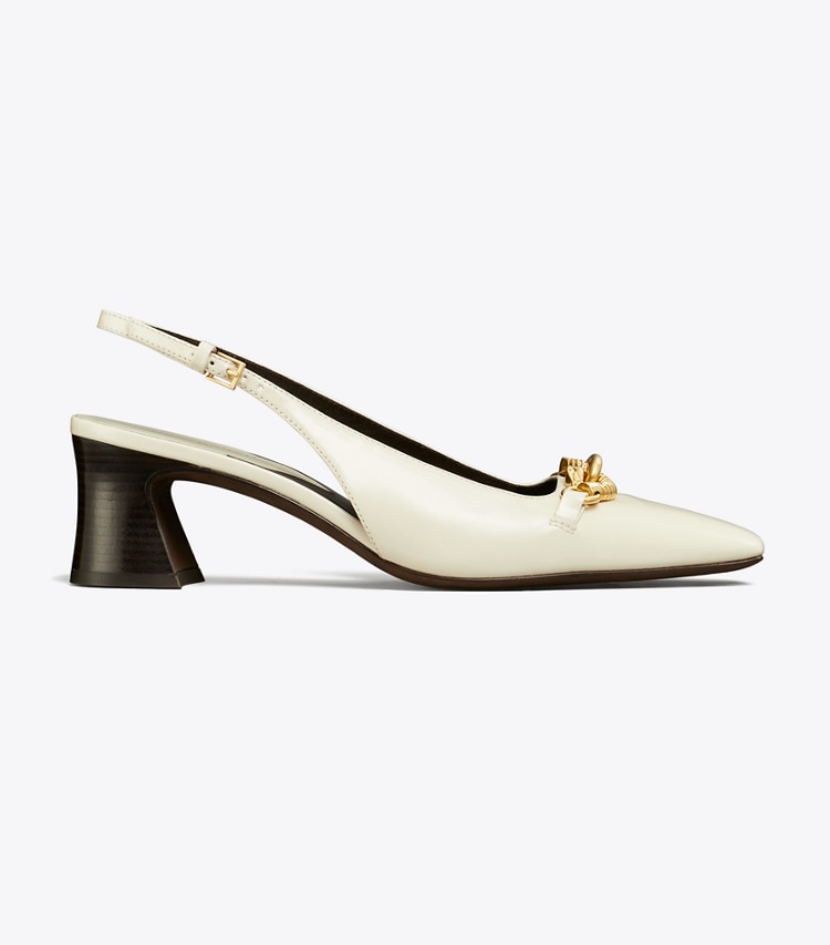 TORY BURCH WOMEN'S JESSA SLINGBACK HEEL - Light Cream / Gold