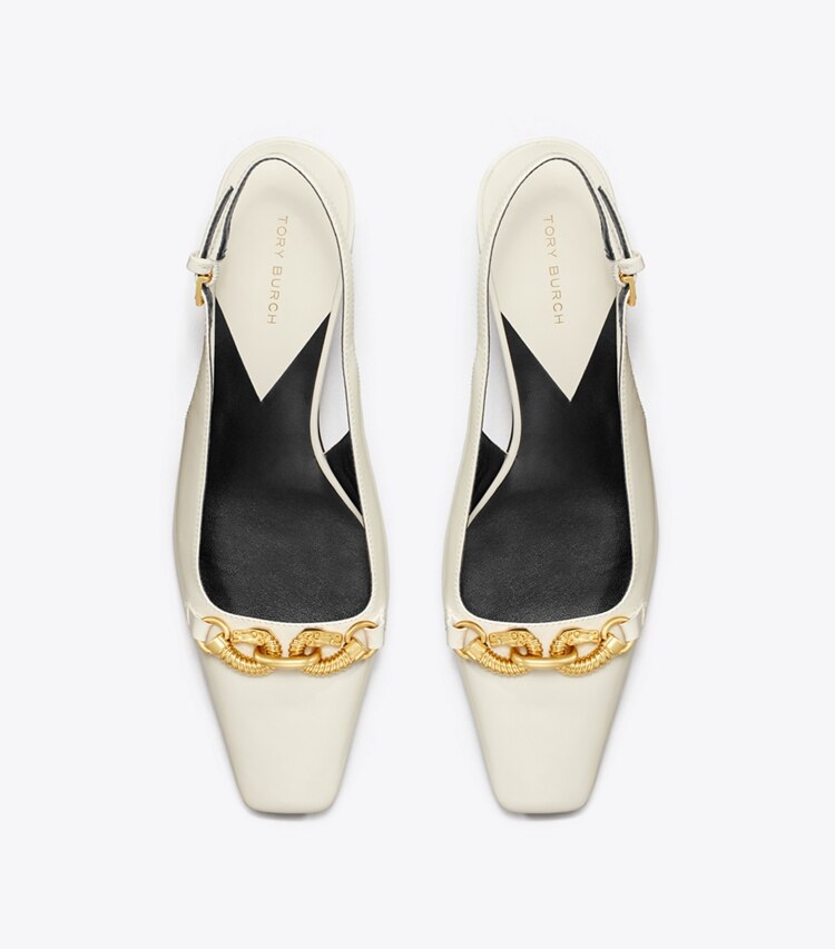 TORY BURCH WOMEN'S JESSA SLINGBACK HEEL - Light Cream / Gold