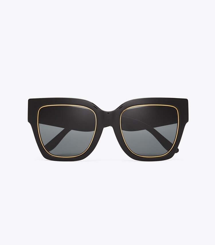 TORY BURCH WOMEN'S KIRA SQUARE SUNGLASSES - Black/Solid Grey