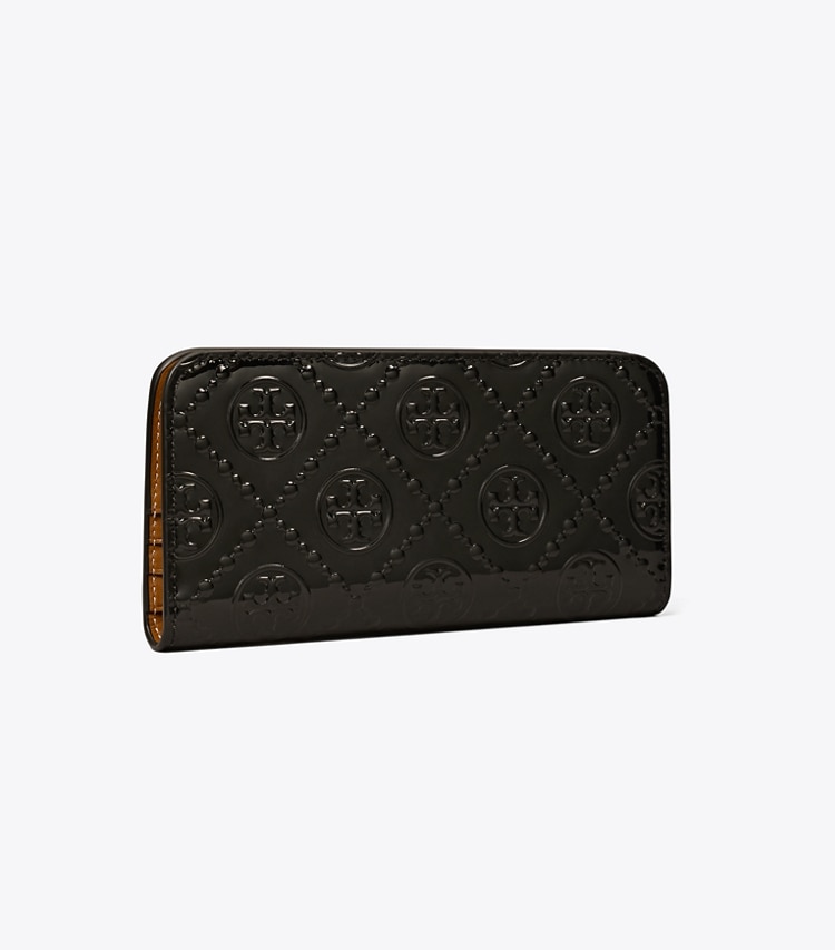 TORY BURCH WOMEN'S T MONOGRAM PATENT ZIP SLIM WALLET - Black - Click Image to Close