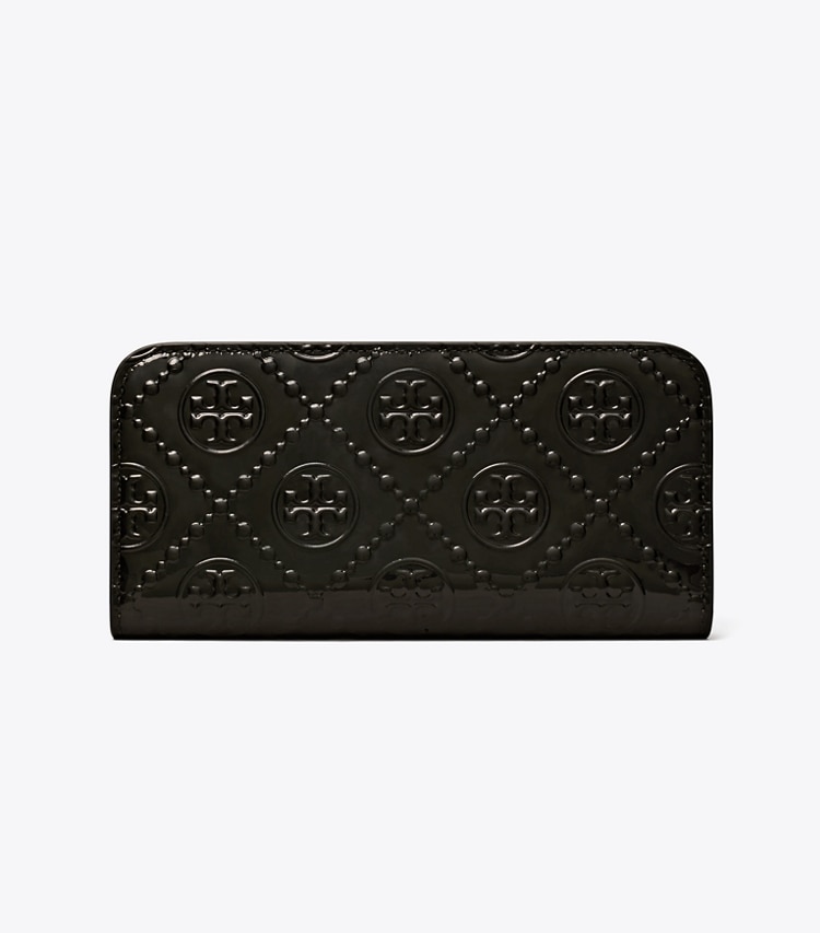 TORY BURCH WOMEN'S T MONOGRAM PATENT ZIP SLIM WALLET - Black