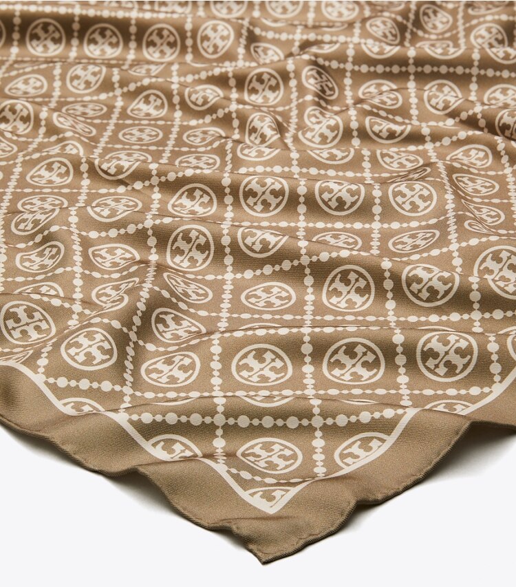 TORY BURCH WOMEN'S T MONOGRAM DOUBLE-SIDED SILK SQUARE SCARF - Natural Khaki