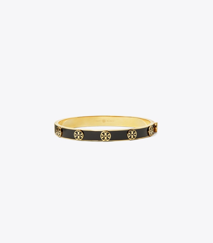 TORY BURCH WOMEN'S MILLER STUD ENAMEL HINGED BRACELET - Tory Gold / Black - Click Image to Close