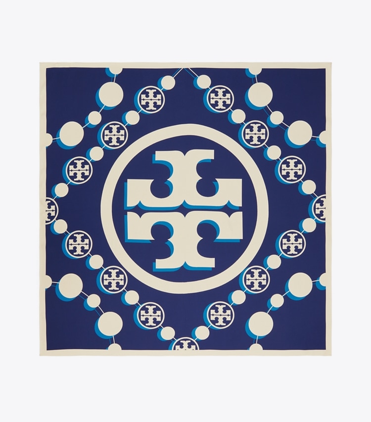 TORY BURCH WOMEN'S 3D T MONOGRAM DOUBLE-SIDED SILK SQUARE SCARF - Navy - Click Image to Close