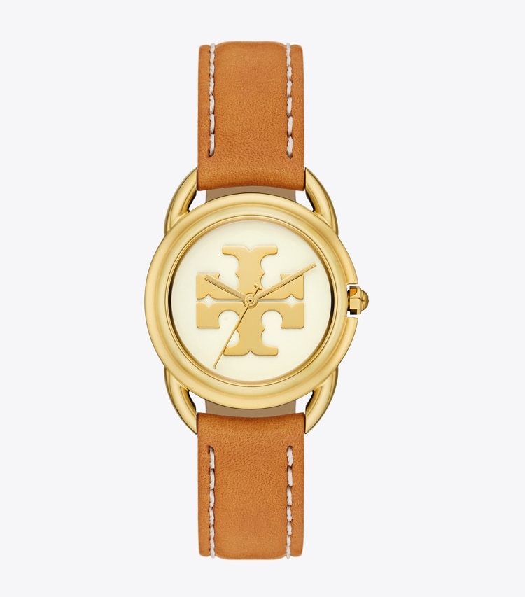 TORY BURCH WOMEN'S MILLER WATCH, LEATHER / GOLD-TONE STAINLESS STEEL - Ivory/Gold/Luggage