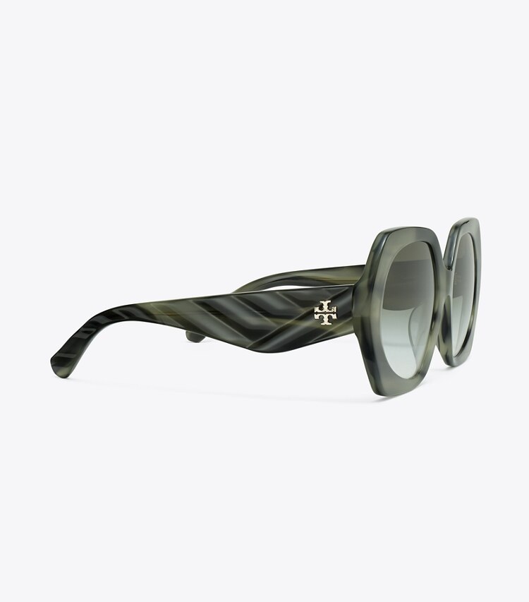 TORY BURCH WOMEN'S KIRA OVERSIZED GEOMETRIC SUNGLASSES - Green Horn/Dark Green Clear Gradient