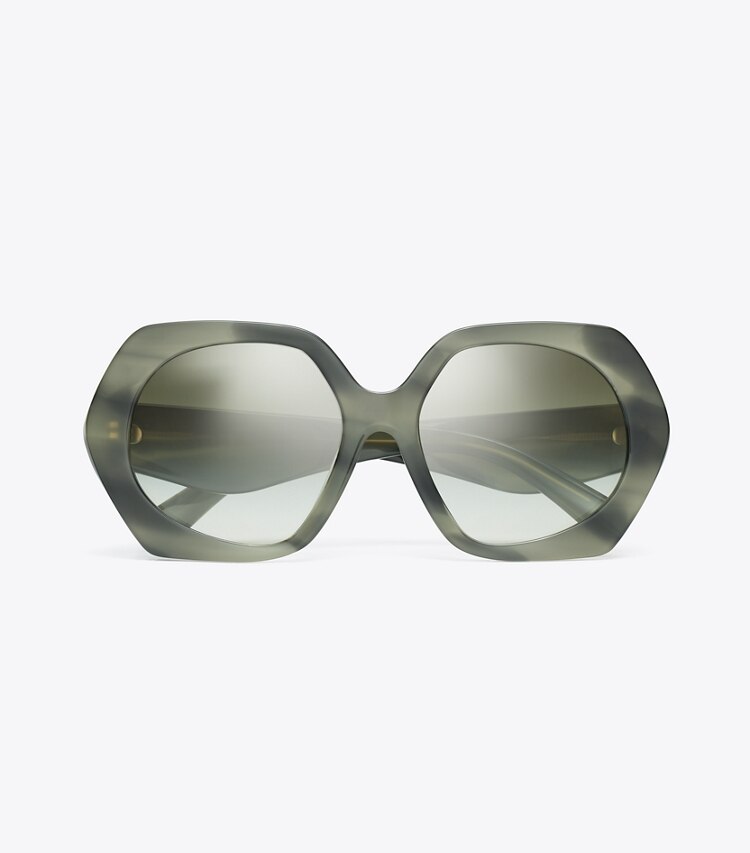 TORY BURCH WOMEN'S KIRA OVERSIZED GEOMETRIC SUNGLASSES - Green Horn/Dark Green Clear Gradient