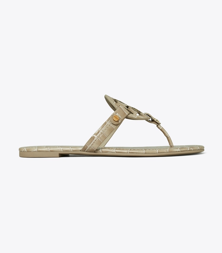 TORY BURCH WOMEN'S MILLER CROC EMBOSSED LEATHER SANDAL - Smokey Taupe