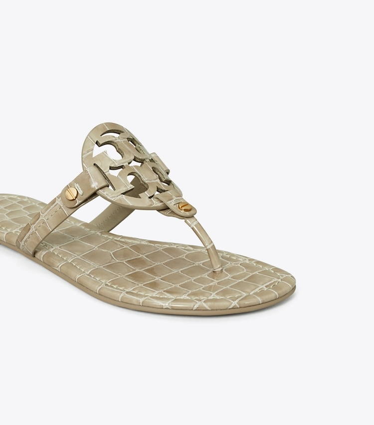 TORY BURCH WOMEN'S MILLER CROC EMBOSSED LEATHER SANDAL - Smokey Taupe