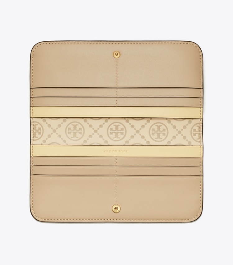 TORY BURCH WOMEN'S T MONOGRAM CONTRAST EMBOSSED ZIP SLIM WALLET - Longan / New Cream