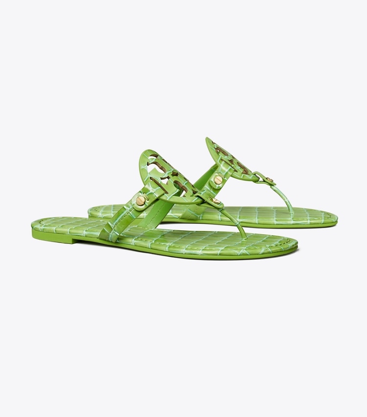 TORY BURCH WOMEN'S MILLER CROC EMBOSSED LEATHER SANDAL - Jolly Green