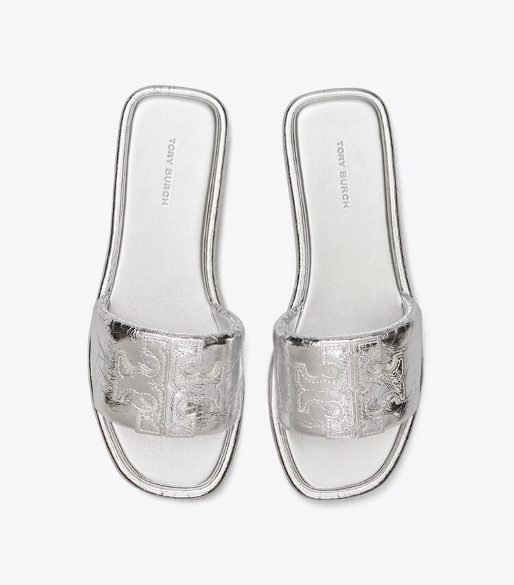 TORY BURCH WOMEN'S DOUBLE T SPORT SLIDE - Silver