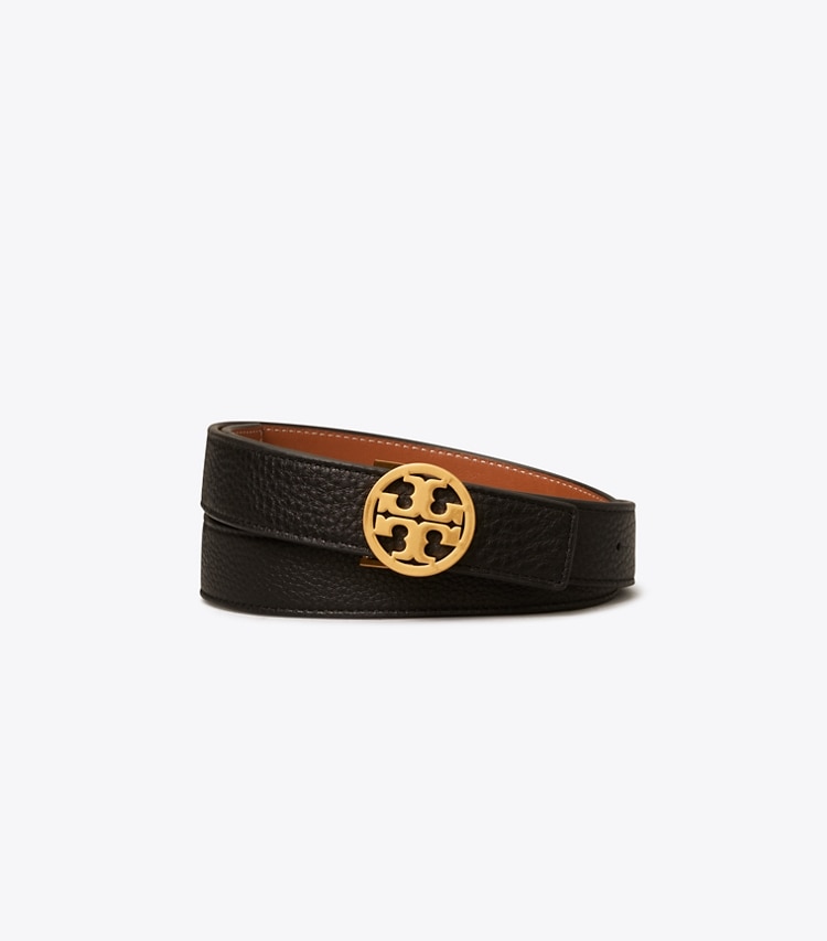 TORY BURCH WOMEN'S 1"MILLER REVERSIBLE BELT - Black / Classic Cuoio / Gold