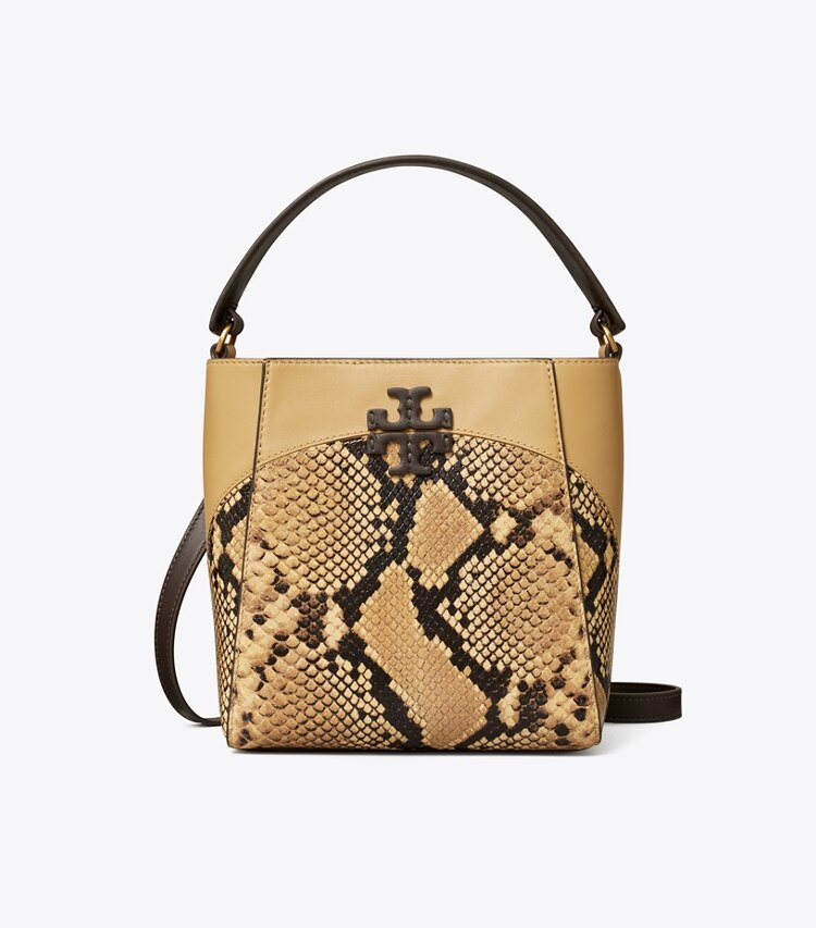 TORY BURCH WOMEN'S SMALL MCGRAW SNAKE EMBOSSED BUCKET BAG - Sand Drift