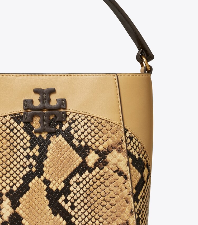 TORY BURCH WOMEN'S SMALL MCGRAW SNAKE EMBOSSED BUCKET BAG - Sand Drift