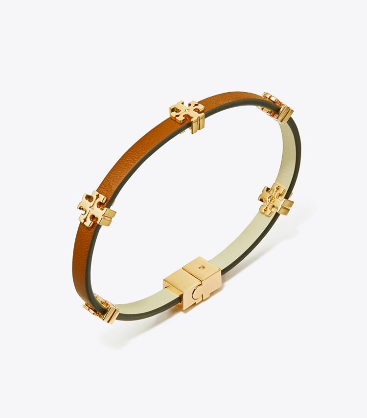 TORY BURCH WOMEN'S ELEANOR LEATHER BRACELET - Tory Gold / Cuoio