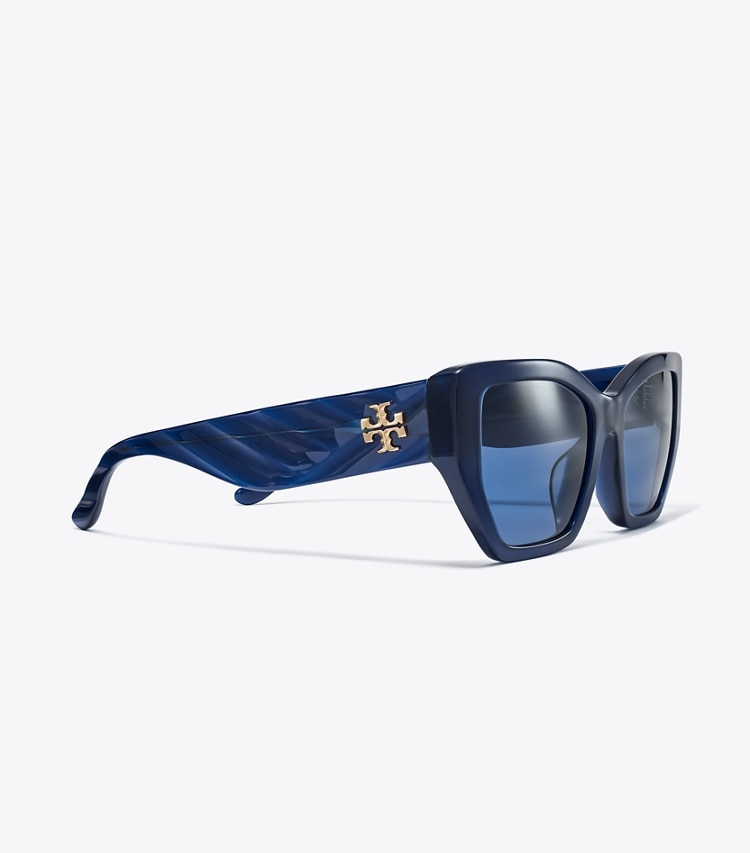 TORY BURCH WOMEN'S KIRA OVERSIZED GEOMETRIC SUNGLASSES - Transparent Navy/Dark Blue