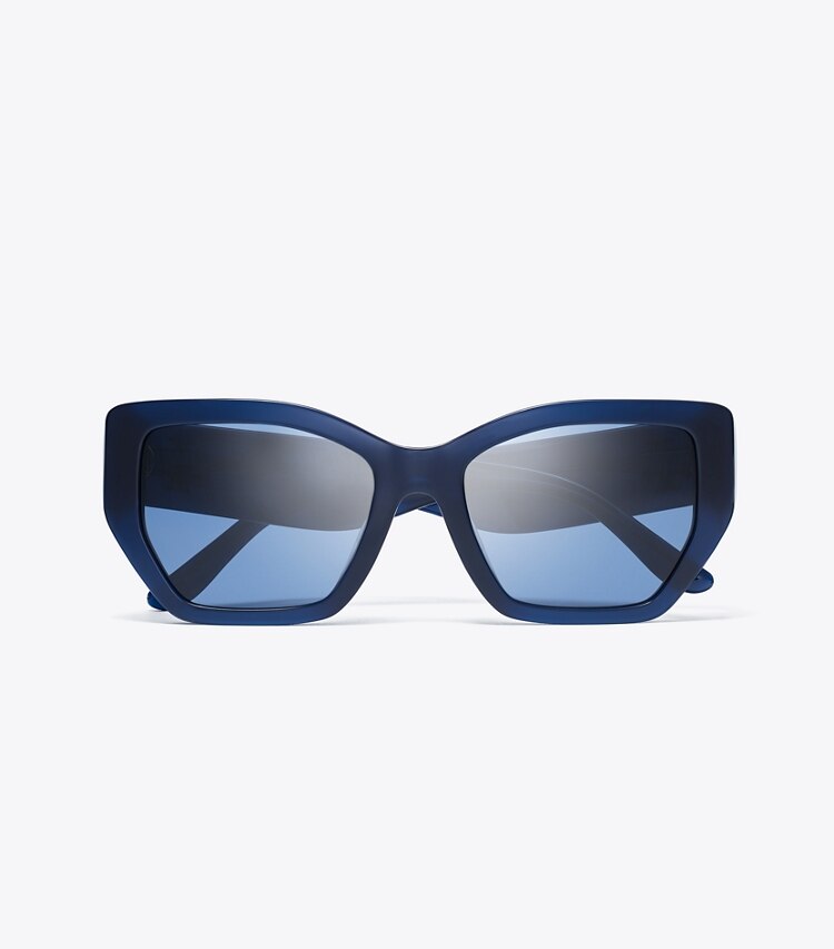 TORY BURCH WOMEN'S KIRA OVERSIZED GEOMETRIC SUNGLASSES - Transparent Navy/Dark Blue