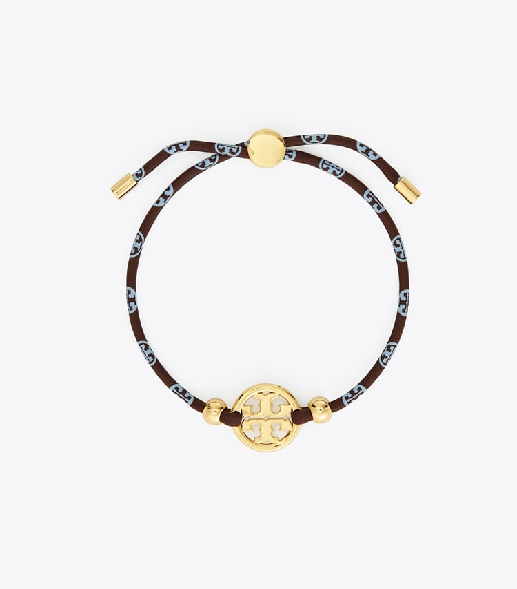 TORY BURCH WOMEN'S T MONOGRAM MILLER SLIDER BRACELET - Tory Gold / Chocolate / Lavender - Click Image to Close