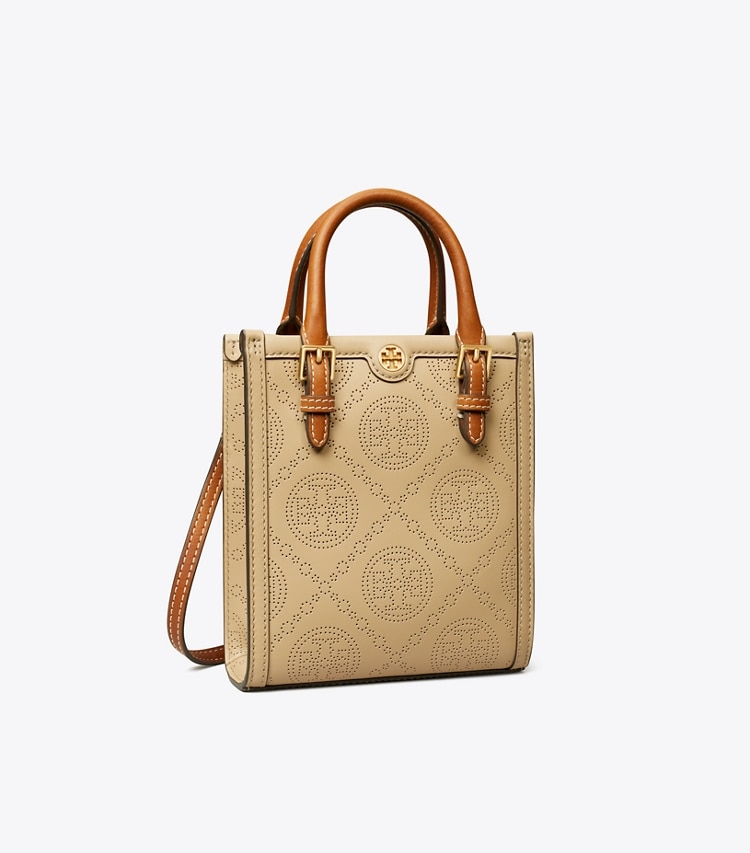 TORY BURCH WOMEN'S MINI T MONOGRAM PERFORATED TOTE - Almond Flour