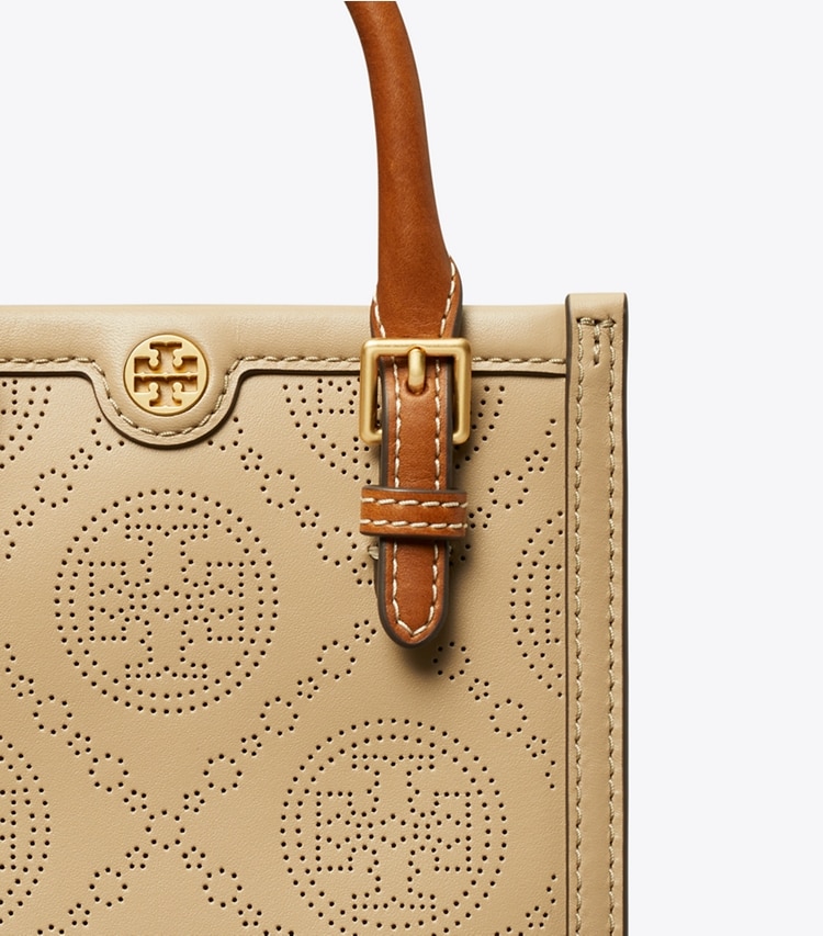 TORY BURCH WOMEN'S MINI T MONOGRAM PERFORATED TOTE - Almond Flour