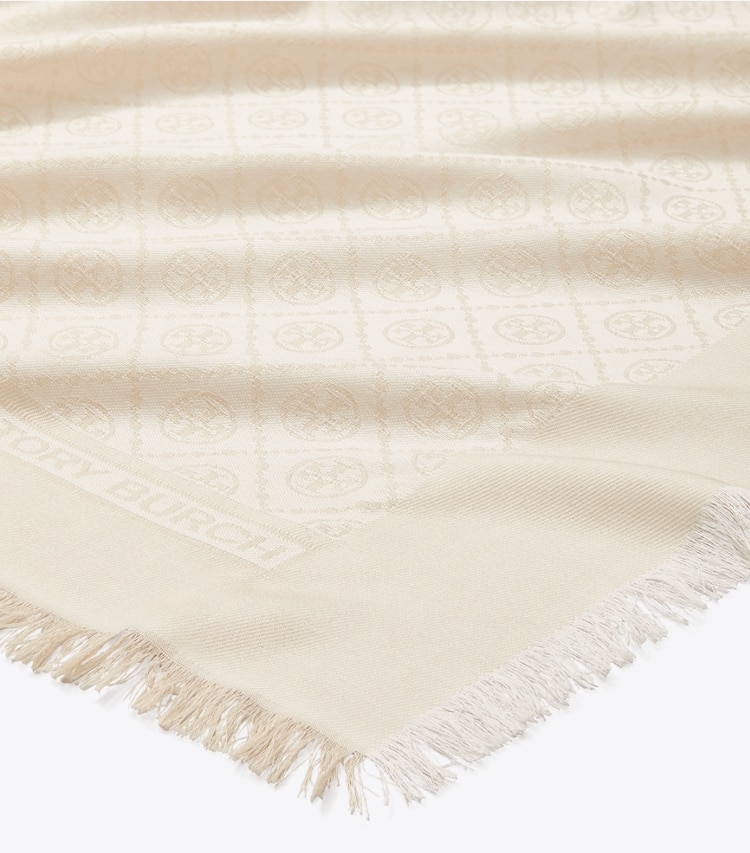 TORY BURCH WOMEN'S T MONOGRAM JACQUARD TRAVELER SCARF - New Ivory