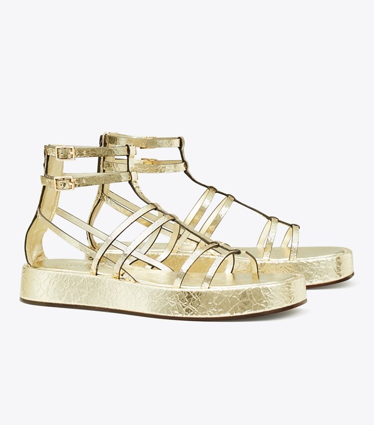 TORY BURCH WOMEN'S CAPRI METALLIC PLATFORM GLADIATOR SANDAL - Platino