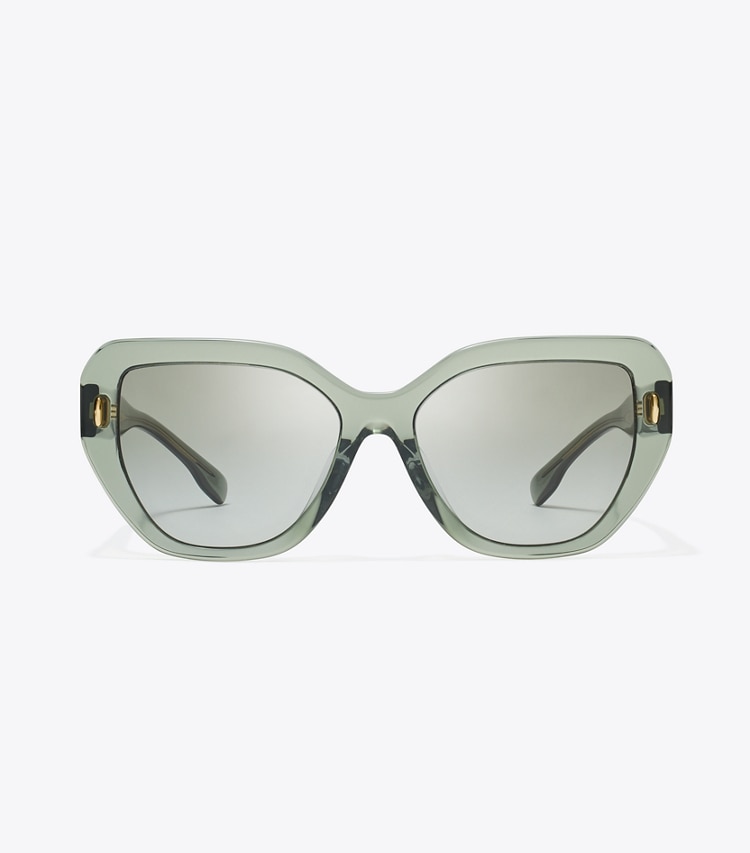 TORY BURCH WOMEN'S MILLER OVERSIZED CAT-EYE SUNGLASSES - Transparent Sage/ Light Grey Gradient