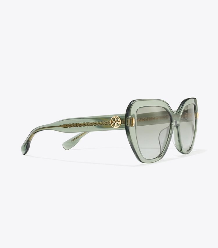 TORY BURCH WOMEN'S MILLER OVERSIZED CAT-EYE SUNGLASSES - Transparent Sage/ Light Grey Gradient