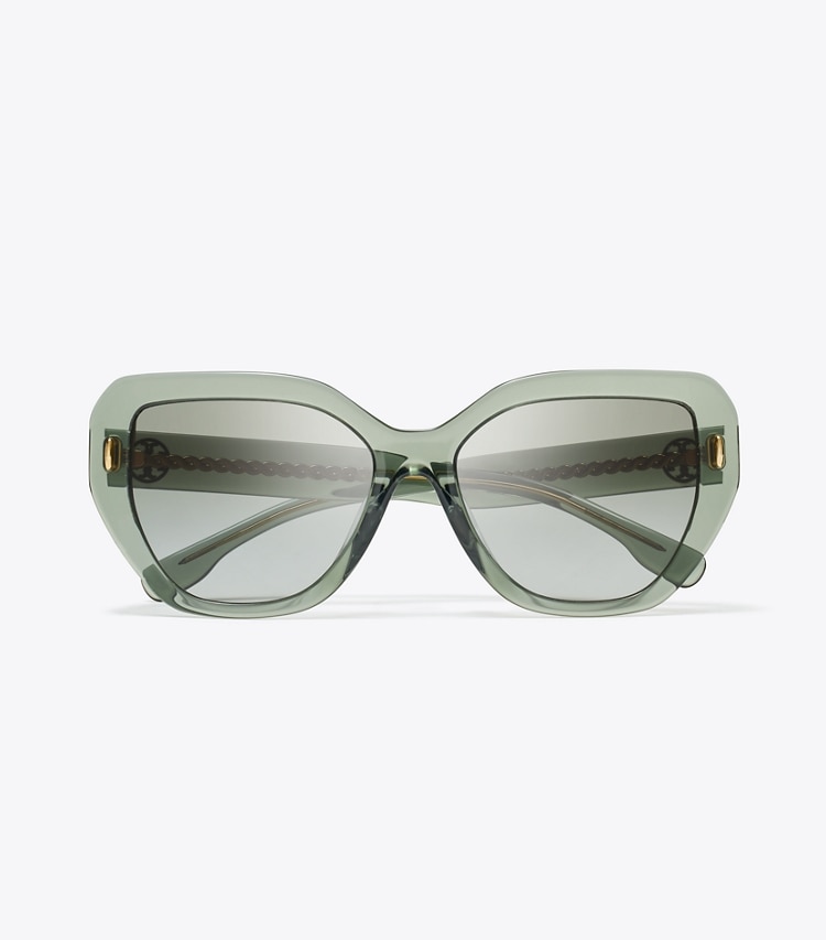 TORY BURCH WOMEN'S MILLER OVERSIZED CAT-EYE SUNGLASSES - Transparent Sage/ Light Grey Gradient