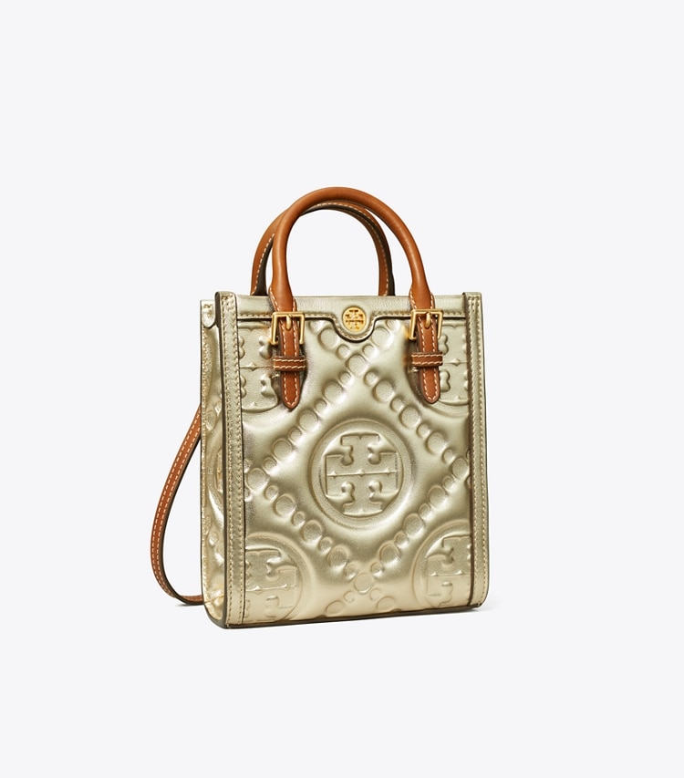 TORY BURCH WOMEN'S T MONOGRAM EMBOSSED METALLIC MINI TOTE - Gold