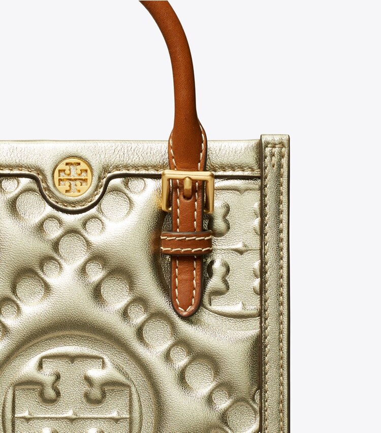 TORY BURCH WOMEN'S T MONOGRAM EMBOSSED METALLIC MINI TOTE - Gold