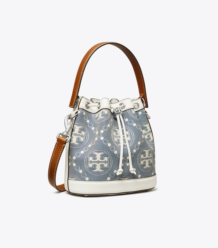 TORY BURCH WOMEN'S T MONOGRAM DENIM BUCKET BAG - Pearl Blue