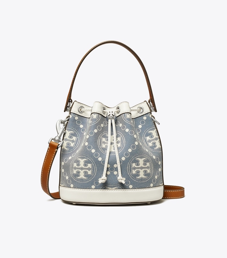 TORY BURCH WOMEN'S T MONOGRAM DENIM BUCKET BAG - Pearl Blue