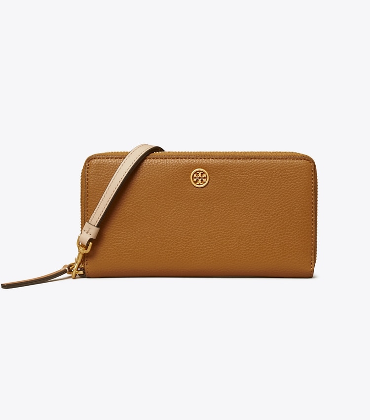 TORY BURCH WOMEN'S ROBINSON PEBBLED ZIP CONTINENTAL WALLET - Tiger's Eye