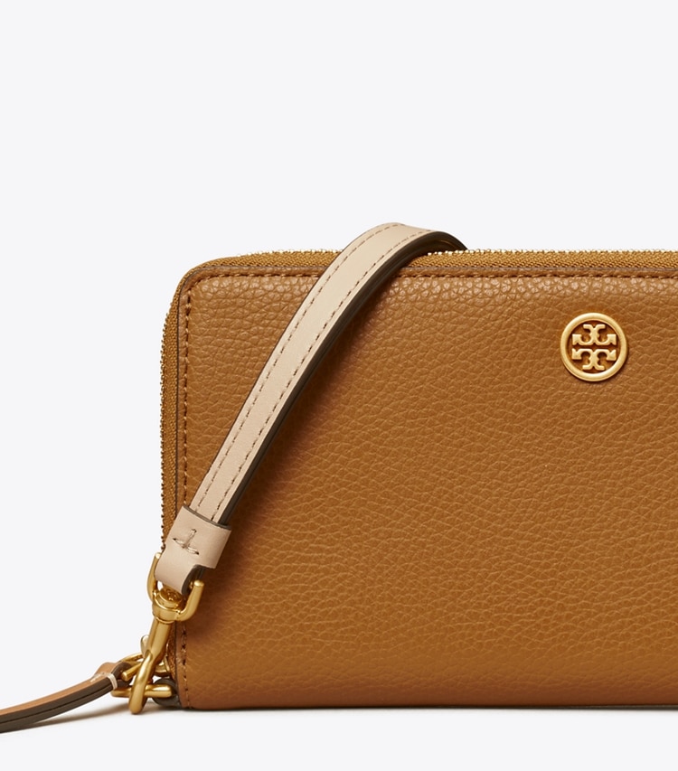 TORY BURCH WOMEN'S ROBINSON PEBBLED ZIP CONTINENTAL WALLET - Tiger's Eye