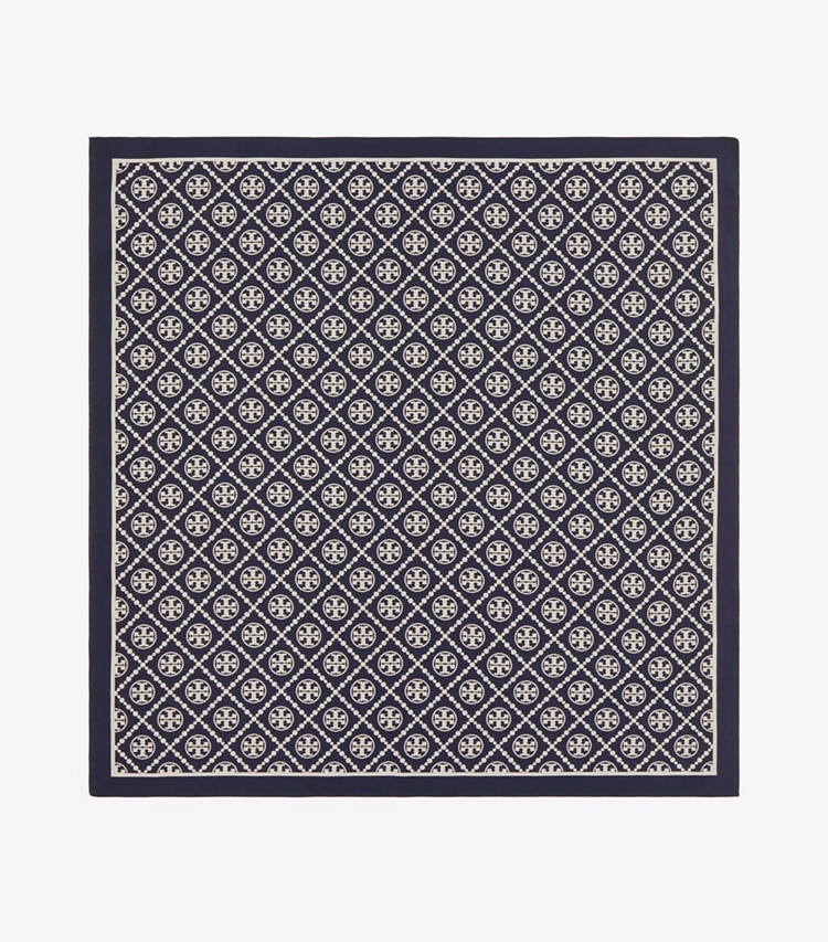 TORY BURCH WOMEN'S T MONOGRAM TWO-TONE SCARF - Tory Navy / New Ivory - Click Image to Close