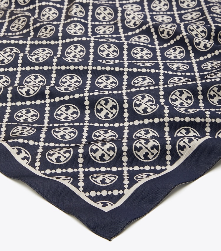 TORY BURCH WOMEN'S T MONOGRAM TWO-TONE SCARF - Tory Navy / New Ivory