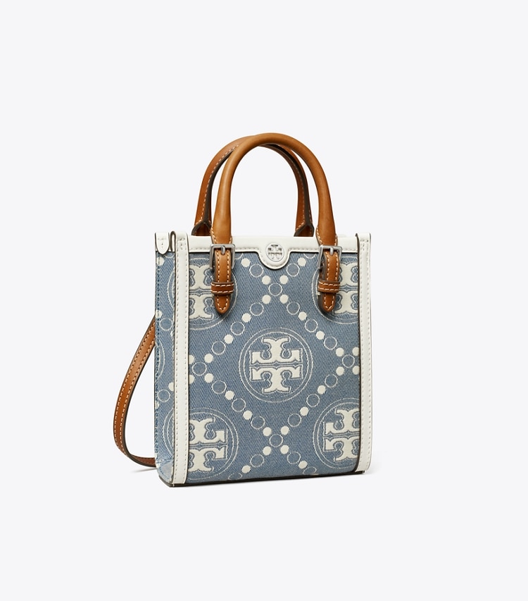 TORY BURCH WOMEN'S MINI T MONOGRAM DENIM TOTE - Pearl Blue