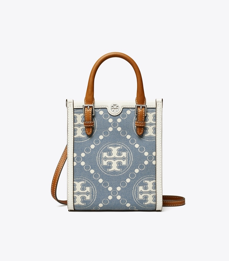 TORY BURCH WOMEN'S MINI T MONOGRAM DENIM TOTE - Pearl Blue