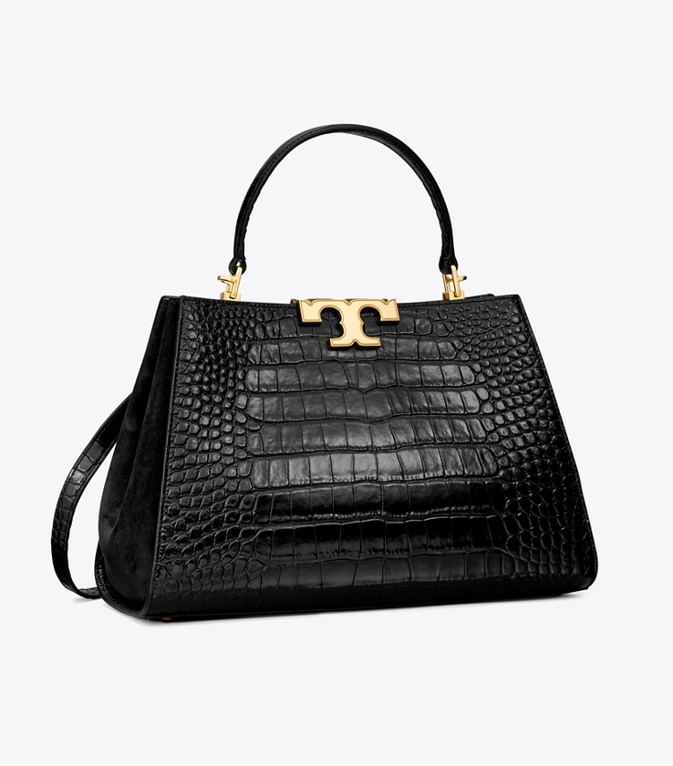 TORY BURCH WOMEN'S ELEANOR CROC-EMBOSSED SATCHEL - Black - Click Image to Close