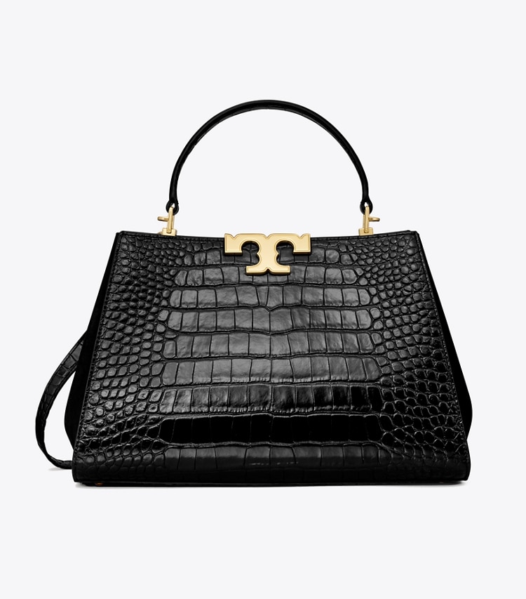 TORY BURCH WOMEN'S ELEANOR CROC-EMBOSSED SATCHEL - Black