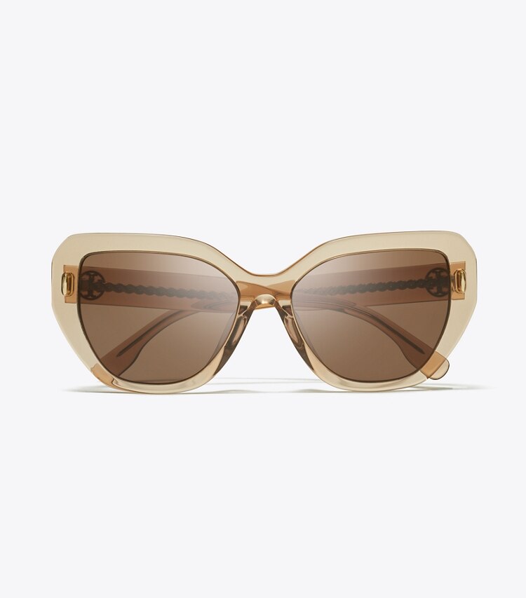 TORY BURCH WOMEN'S MILLER OVERSIZED CAT-EYE SUNGLASSES - Transparent Brown/ Dark Brown