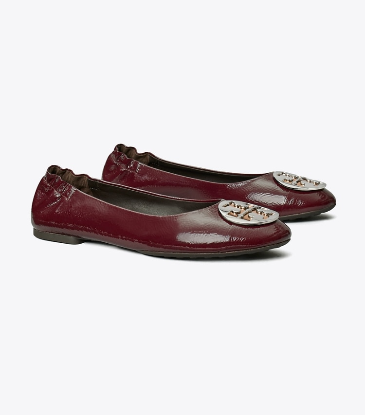 TORY BURCH WOMEN'S CLAIRE CAP-TOE BALLET - Dark Carmine / Gold / Silver