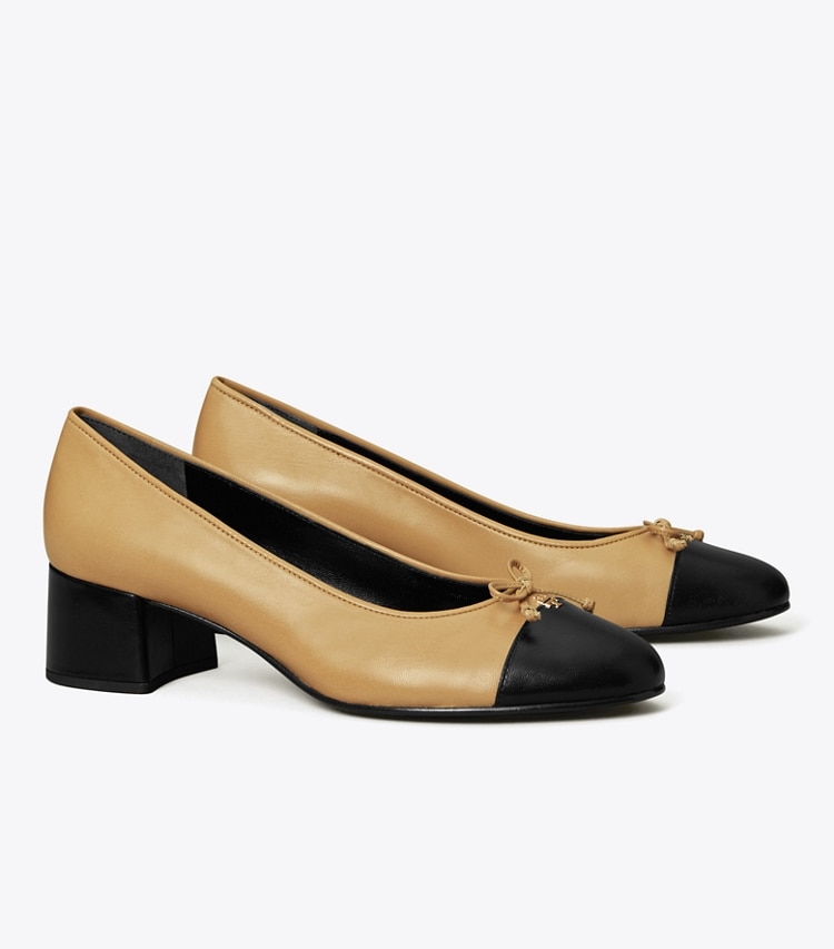 TORY BURCH WOMEN'S CAP-TOE PUMP - Ginger Shortbread / Perfect Black