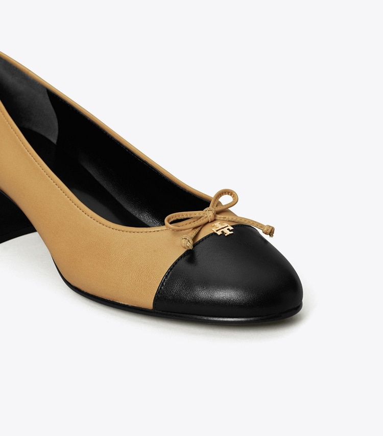 TORY BURCH WOMEN'S CAP-TOE PUMP - Ginger Shortbread / Perfect Black