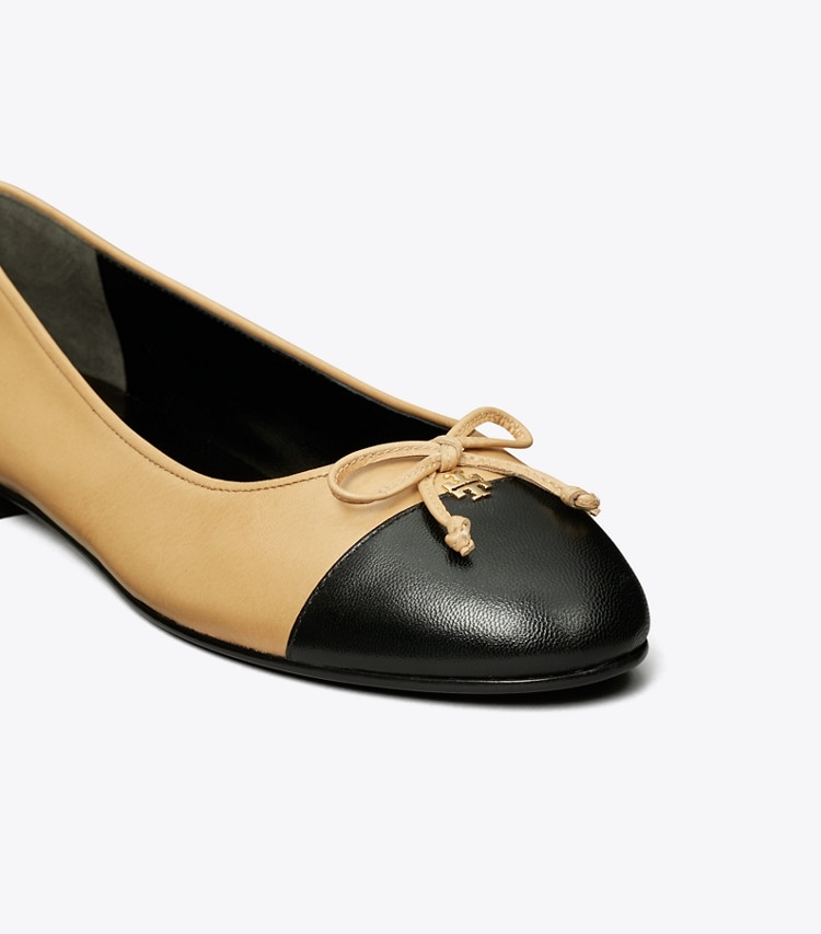 TORY BURCH WOMEN'S CAP-TOE BALLET - Ginger Shortbread / Perfect Black