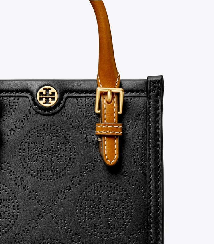 TORY BURCH WOMEN'S MINI T MONOGRAM PERFORATED TOTE - Black