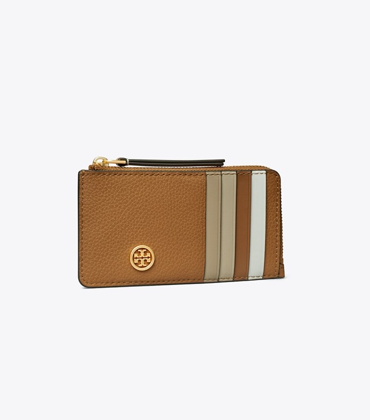 TORY BURCH WOMEN'S ROBINSON PEBBLED TOP-ZIP CARD CASE - Tiger's Eye - Click Image to Close