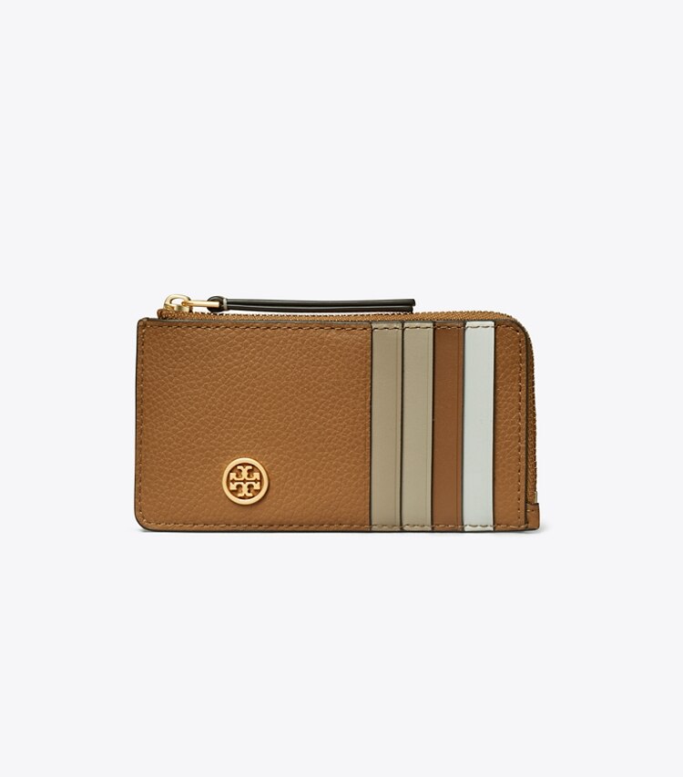 TORY BURCH WOMEN'S ROBINSON PEBBLED TOP-ZIP CARD CASE - Tiger's Eye